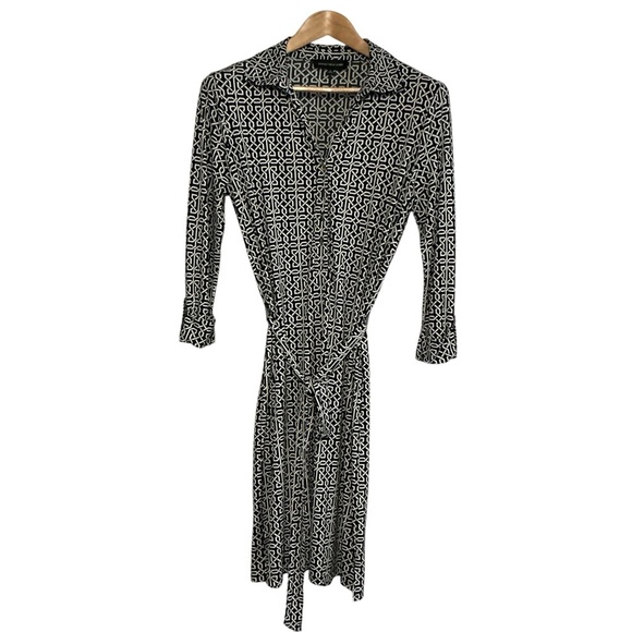 Jones New York  Black White Dress Collard geometric‎ Pattern w/ Tie size M 70’s - Picture 1 of 7